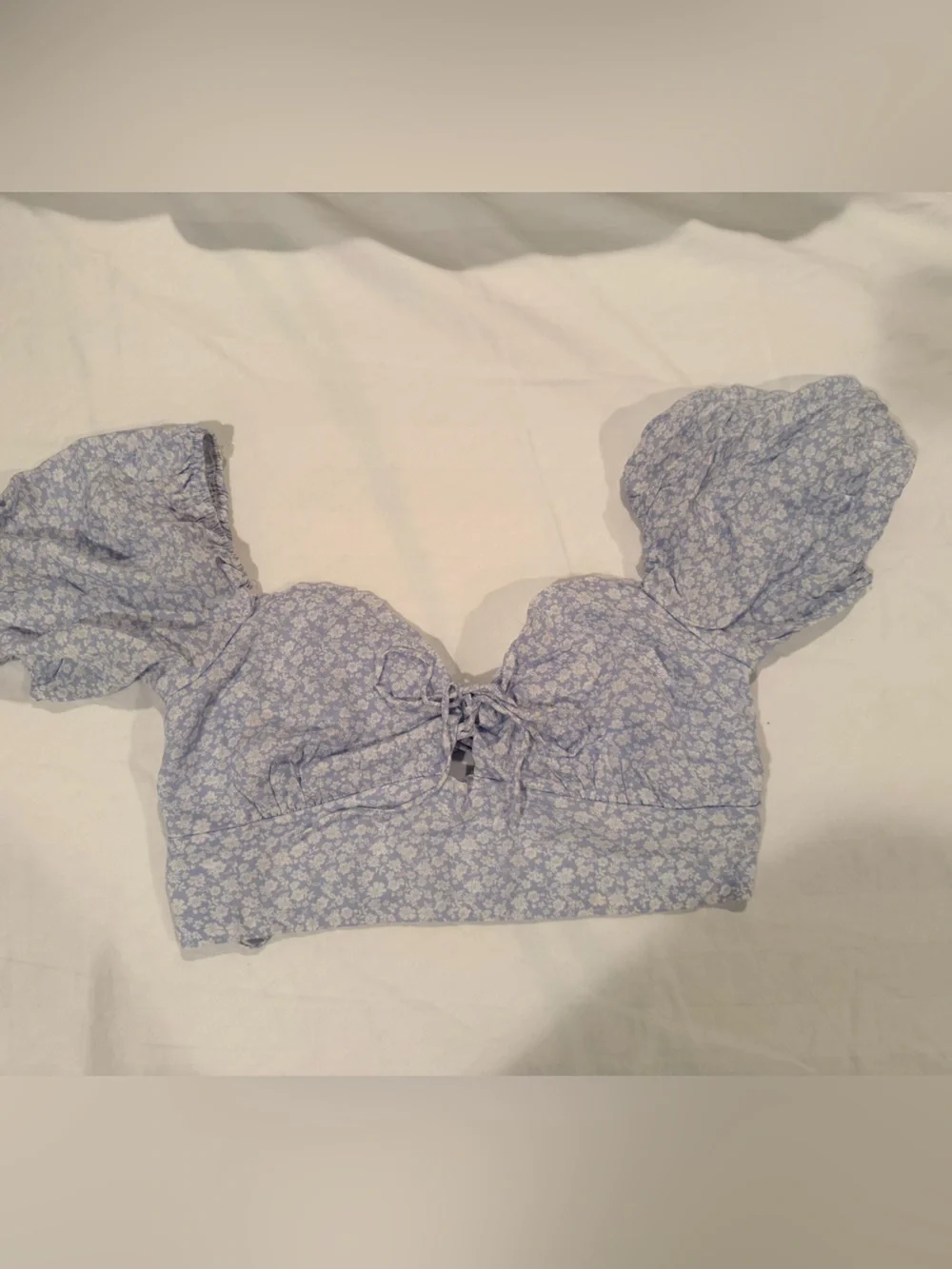 Blue Floral Puff-Sleeve Crop Top with matching skirt set